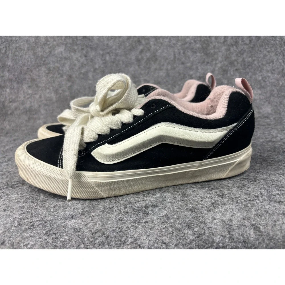 Vans Knu Skool Sneakers Womens 9 Black White Pink Chunky Padded Suede Low Top